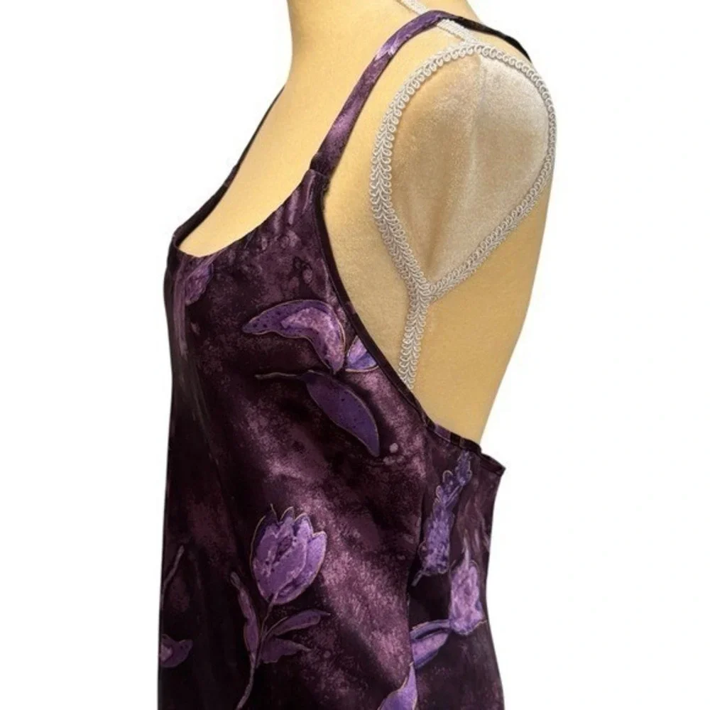NEW Vintage California Dynasty Purple Floral Satin Cross Back Fairy Dress Size M